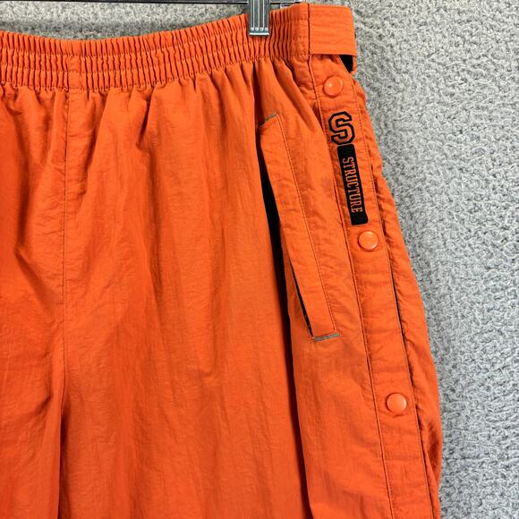Vtg Structure Snap Leg Track Pants Mens Large Orange Nylon Jersey Lined 90s - Picture 3 of 9